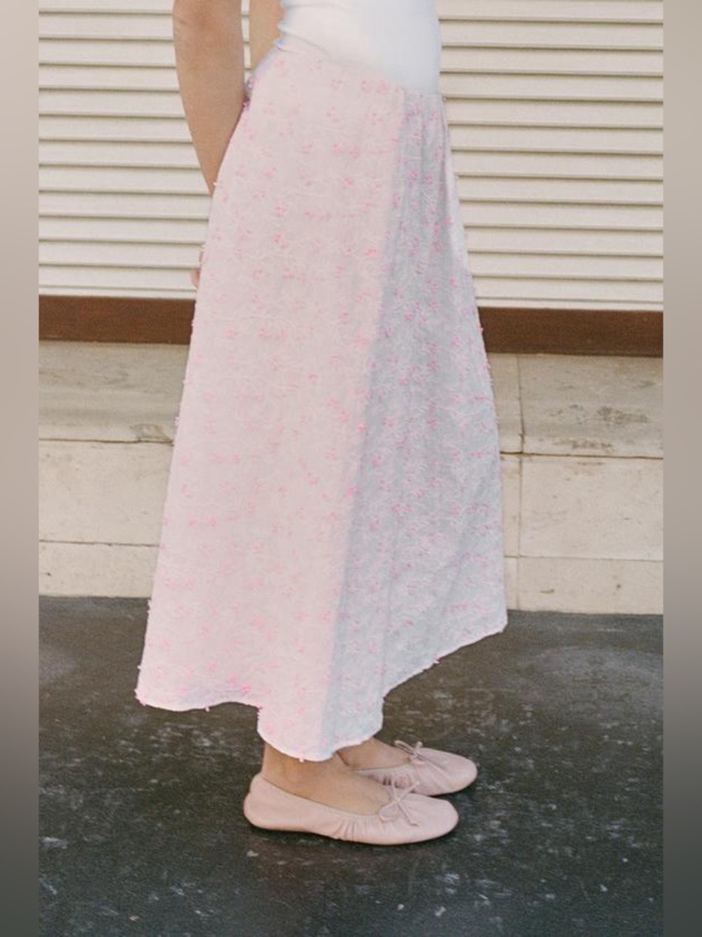 ZARA Pink Textured Maxi Skirt size L NwT